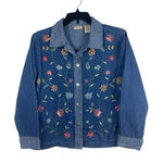 VTG 90s Bobbie Brooks Embroidered Floral Mixed Denim Shirt Button Up L Boho Blue Size L Photo 0