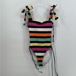 Lovers + Friends SM Take Me Away 1PC Lace UP Neon Striped Swimsuit Photo 3