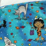 Vintage 90s cartoon Halloween scrub top with ghost, bats, witches and pumpkins S Blue Photo 5