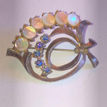 Vintage Mother of Pearl & Blue AB Rhinestones Floral Brooch Shoulder Pin Photo 2