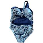 Nicole Miller  Navy and White Tribal Print One Shoulder Swimsuit, size 8 Photo 1