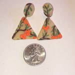 Floral Clay Boho Triangle Earrings in Cream and Orange Photo 2