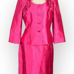 Tahari ASL Luxe 2 Piece Set Women's 8 Pink Taffeta Pencil Skirt Blazer Jacket Photo 0