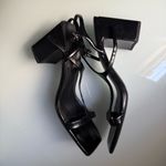 ZARA  Black Leather Square- toe Block Heels Size 9 Photo 4