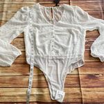 Shinestar Women’s Long Sleeve Sheer Textured Polka Dots White Bodysuit Sz Medium Photo 4