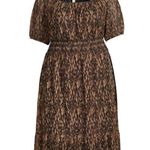 Terra & Sky Womens Square Neck Brush Marks Brown Latte Smocked Dress Size 4X NWT Photo 6