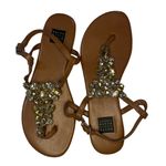 White House | Black Market Natural-hued crystal jeweled gladiator leather thong dress 1/4 inch heel sandal Photo 1