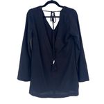 Free People  Black Split‎ Sleeve Deep V Fringe Tie extra Small XS Photo 1