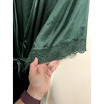 INC  Polyester Lace Trim Deep Green Long Wrap Robe Elegant Old Money Photo 3