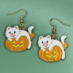 Cute Cat with Lollipop and Pumpkin Earrings White Photo 0