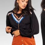 Free People Black Embroidered V Neck Long Sleeve Boho Cropped Top Shirt Size S Photo 0