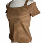 Off the Shoulder Striped Short Sleeve T Shirt 25PE Photo 4