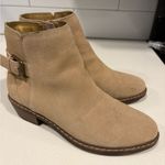 Kensie Kenzie Suede Ankle Booties – Tan Beige Neutral | Buckle Detail | Block Heel Photo 1