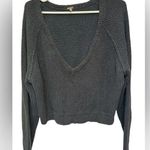 Free People  Black Vneck Cropped Long Sleeve Sweater Size medium Photo 0