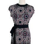 Tahari Arthur S. Levine Dress 6 Cap Sleeves Black Cream Wine Gray Belted Photo 7