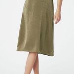 Just fab Olive Green Satin Midi skirt Photo 0