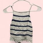 Abercrombie & Fitch Cute blue white striped lace trim square neck tie back top Photo 1