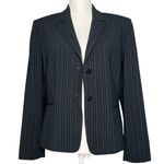 Tahari Arthur S Levine Women’s Suit Jacket Black Light Blue Pinstripes Size 12P Photo 0