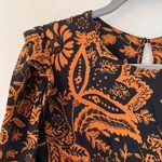 ZARA Floral Paisley Ruffle Yoke Smocked Waist Mini Dress Black Orange Photo 5