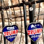 Trump 2024 MAGA Earrings Patriotic New Heart Shaped Dangle Hooks Electi… Blue Photo 0