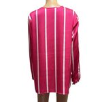 Investments  Pink White Striped Satin Long Sleeve Split Neck Blouse Womens Medium Photo 4