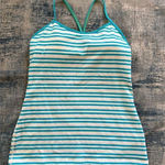 Lululemon  Power Y Twin Stripe Spry Blue White Athletic Tank Top Size 10 Photo 0