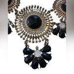 BaubleBar Gold (Faux) Statement necklace With Black White & Rhinestone Trim Floral Motif Photo 9
