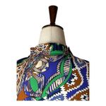 Joy Joy Dress Women Medium Blue Green Abstract Long Sleeve Ruffle Neck Mini Photo 3