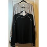 ASVID Set/2 Tunic Waffle Knit Long Sleeve Shirt Top Contrast Stitch Casual 2X # Black Size XXL Photo 1