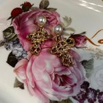 NEW Gold cross earrings with pearl #glamour Photo 0