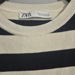 ZARA  Striped Blue and Cream summer euro boho beach sweater Tank Knit Top medium Photo 1