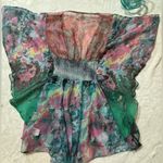 Vintage Y2K, blouse, in green and wine tones with a beautiful stone belt Photo 4