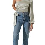 ASTR The Label Mint Mojito Green Asymmetrical Tie Front Blouse Size Medium NWOT Photo 1