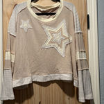 POL Cozy Star Patch Colorblock Womens Medium Long Sleeve Beige Tan Oversized Photo 0