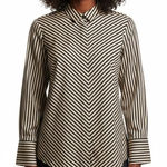 Chico's  No Iron Striped Button Down 100% Cotton Womens 12 Brown Corpcore Classic Photo 0