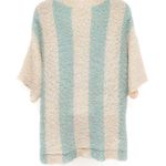 Anthropologie Loose Knit Vertical Striped Relaxed Fit Textured Sweater Knit Top Aqua Tan Photo 5