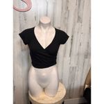 Pink Rose  Black Ribbed Wrap Crop Top – Size S Photo 1