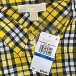 Michael Kors NWT Size P/XL Yellow & Black Plaid Tie Sleeve Button Down Shirt Top Photo 4
