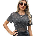 NWT Black/Silver Sparkly Sheer Mesh Star Tee Concert Rave Top Photo 0