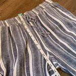 Briggs linen blend pants blue striped drawstring elastic waist Women’s size M Size M Photo 10