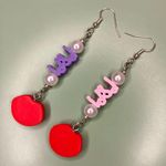 Red Lip Charm Faux Pearl & 1989 Beaded Earrings Photo 2