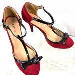 JustFab 10 Pinup Rockabilly Red and Black T-Strap Heels Photo 0