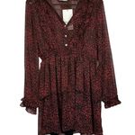 ZARA  Red & Black Cheetah Print Long Sleeve Ruffled Mini‎ Dress Size L Photo 0