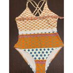 Cupshe One Piece Swimsuit Womens M Multicolor Scoop Neck Double Straps Geo-Print Photo 4