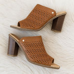 Dr Scholls sz 8.5 Womens Brown Cut Out Leather Open Toe Slip On Heels Chic Comfy Photo 0