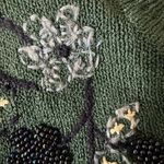 Vintage Beaded Floral Knit Sweater Green Embroidered Pullover‎ small Photo 9