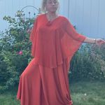 60s 70s Double Knit Poly pumpkin spice orange tank dress w/ sheer illusion cape Size XL Photo 0