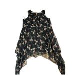 J Gee Dress 3x Black Floral Hankerchief Hem Pintuck Chiffon Photo 1
