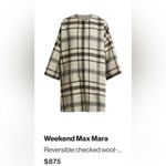 Max Mara Rare Weekend Reversible Checked Gray Black Cream Plaid Wool Coat Size S Photo 3