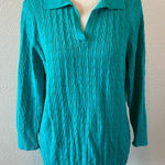 kim rogers  Cableknit Polo Sweater Green/Teal Size Medium Photo 0